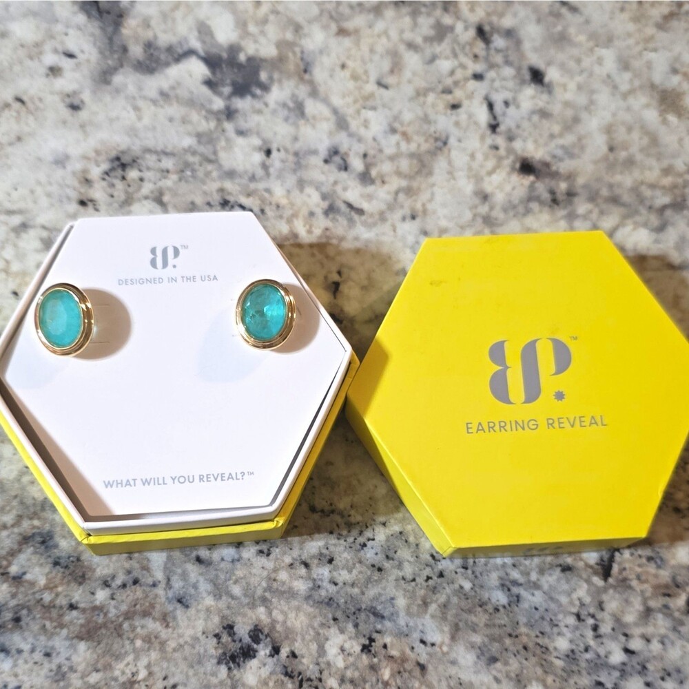 Bomb Party Gold Plated Stud Earrings Oval Lab Aqua Chalcedony Quartz ER18647